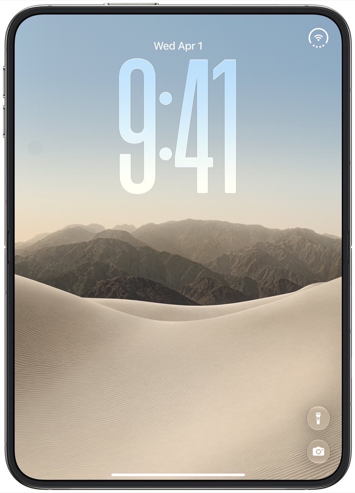iPhone Duo closed, showing its 5.4-inch outer display and lock screen