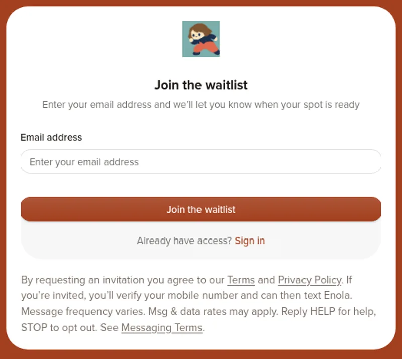 Screenshot of the eno.la invitation form with the consent text under it